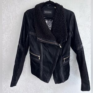 Guess Faux Leather Lined Jacket with Shearling Collar S